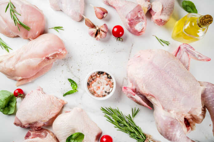 Sliced raw chicken